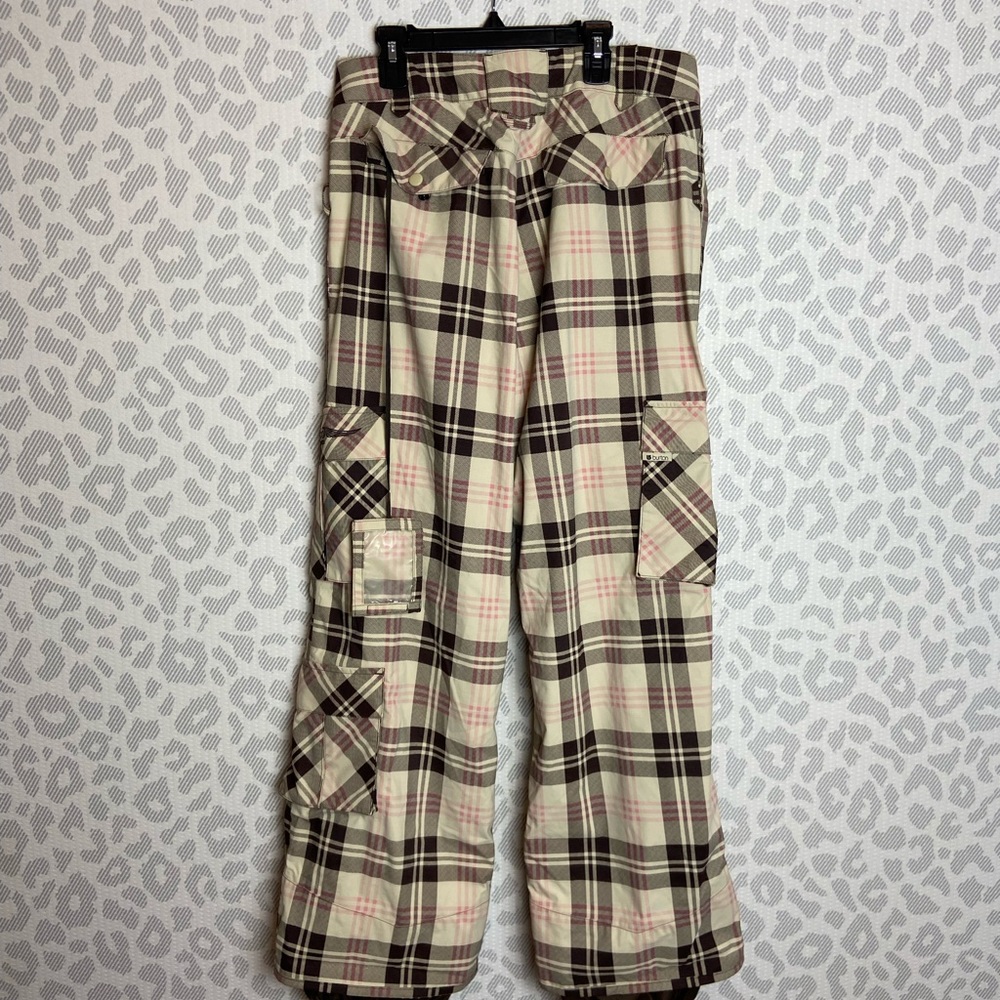 BURTON Brown Pink Plaid Pockets Snow Ski Snowboarding Pants Women’s Size Small - Picture 3 of 8